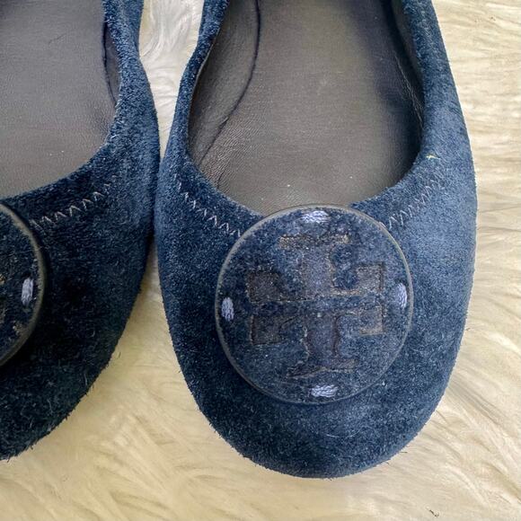 Tory Burch Minnie Travel Ballet Flat Blue Suede Womens Sz 6.5 M Foldable - Picture 7 of 14